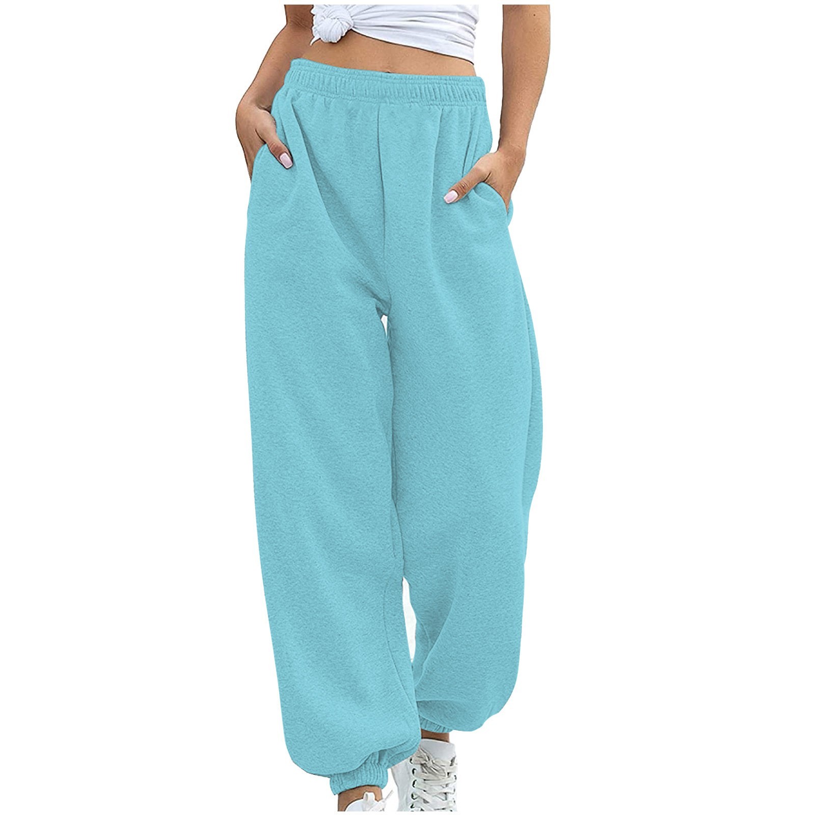 thumbnail image 3 of Pantalones de yoga de cintura alta con bolsillos para mujer - Pantalones de poliéster/spandex - Cómodos para hacer ejercicio/uso informal - Tallas S-XXL, 3 of 8